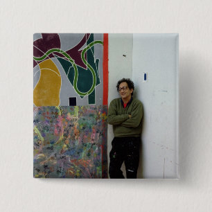 Frank Stella beside one of his works 15 Cm Square Badge