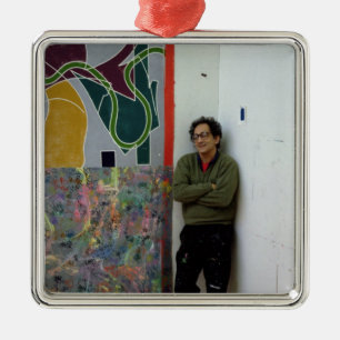 Frank Stella beside one of his works Metal Tree Decoration