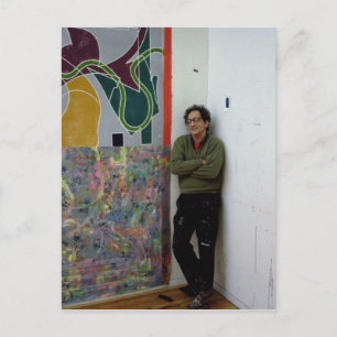 Frank Stella beside one of his works Postcard