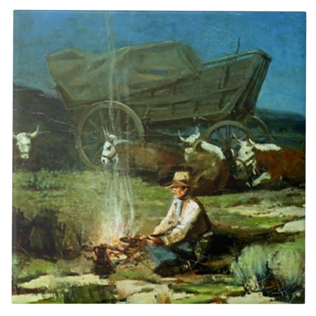 Frank Tenney Johnson Western Art "Lonely Night" Tile (Front)