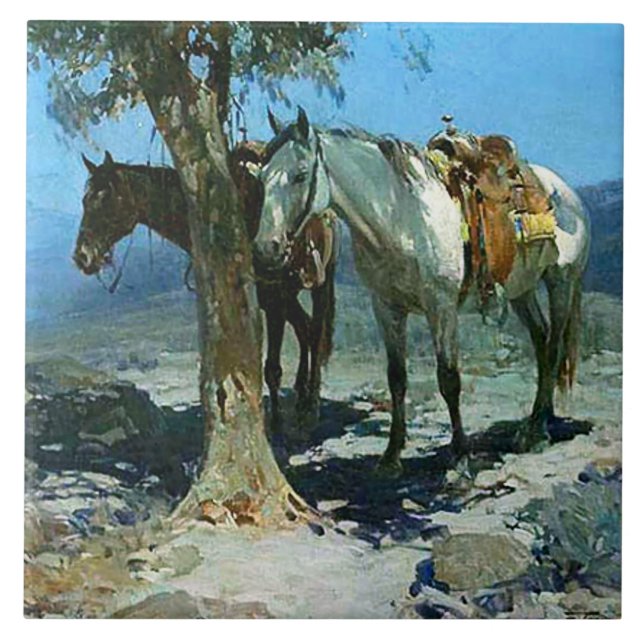 Frank Tenney Johnson Western Art “Silent Night” Tile (Front)