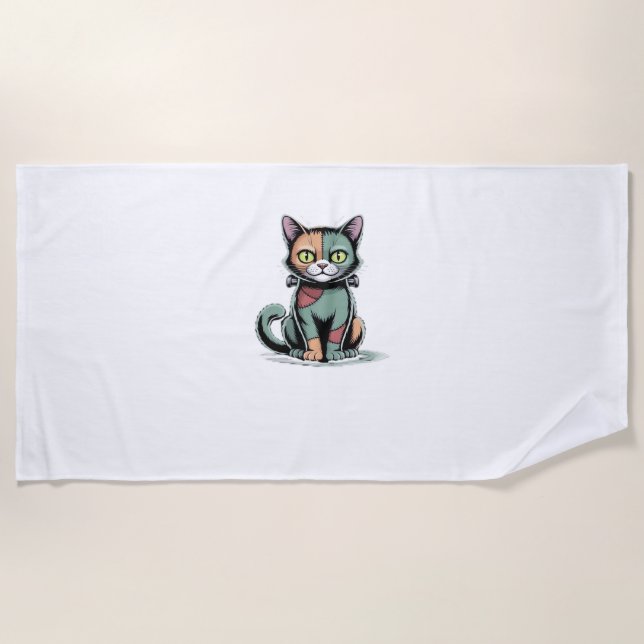 FrankenCat Oversized T-Shirt Beach Towel (Front)