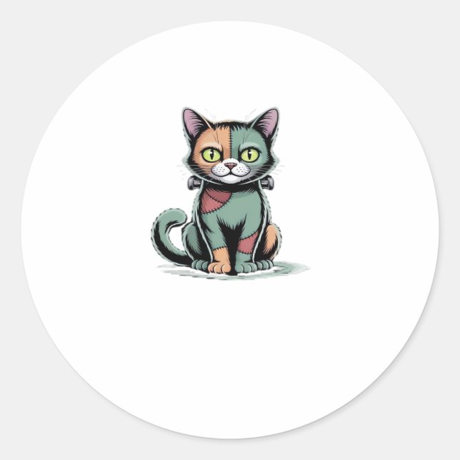 FrankenCat Oversized T-Shirt Classic Round Sticker (Front)