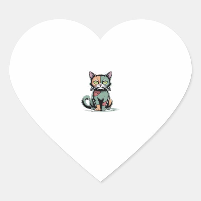 FrankenCat Oversized T-Shirt Heart Sticker (Front)