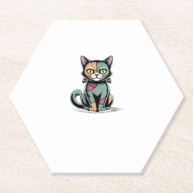 FrankenCat Oversized T-Shirt Paper Coaster (Front)