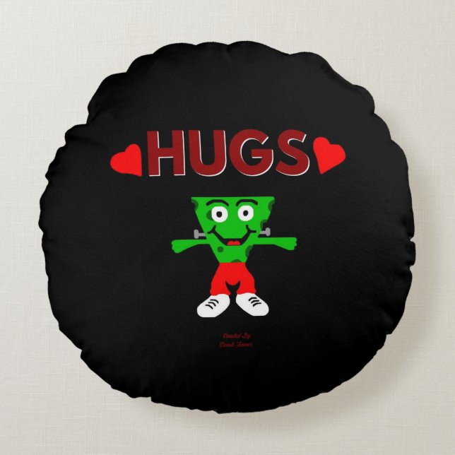 FrankenCheese Hugs Round Throw Pillow (Front)