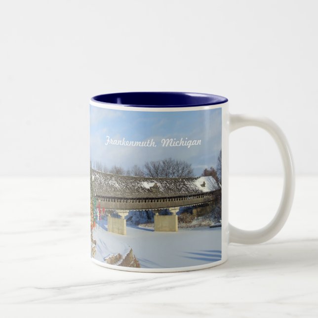 Frankenmuth Michigan Covered Bridge Two-Tone Coffee Mug (Right)