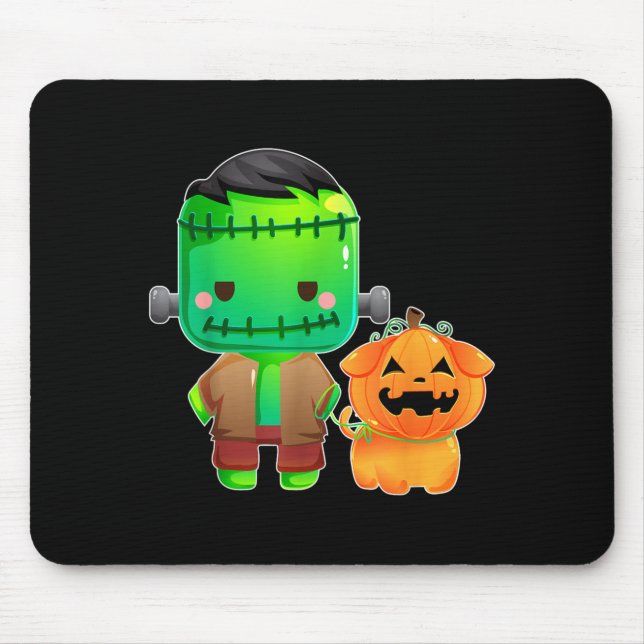 Frankenstein And Pumpkin Dog Halloween Mouse Mat (Front)