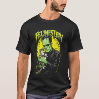 Frankenstein Cat Lover Felinestein Funny Halloween T-Shirt