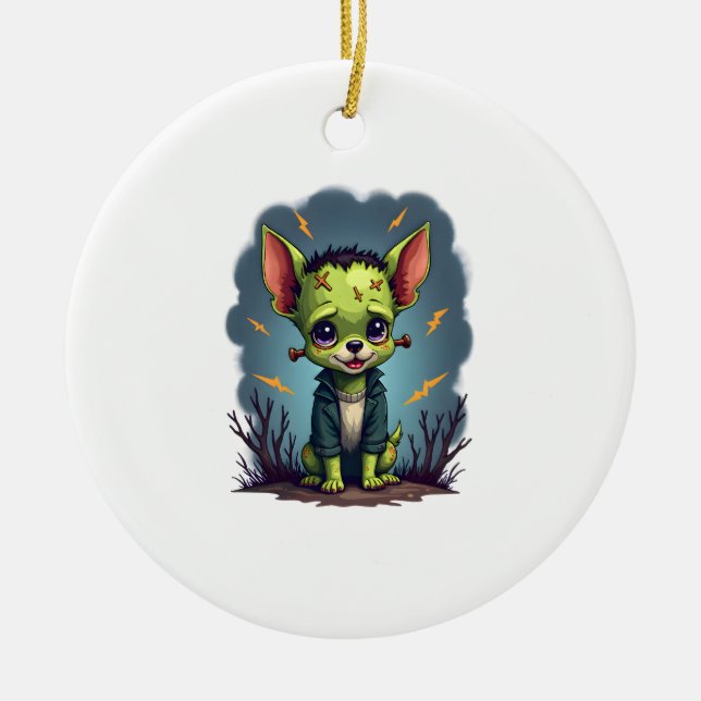 Frankenstein Chihuahua Shock Ceramic Tree Decoration (Front)