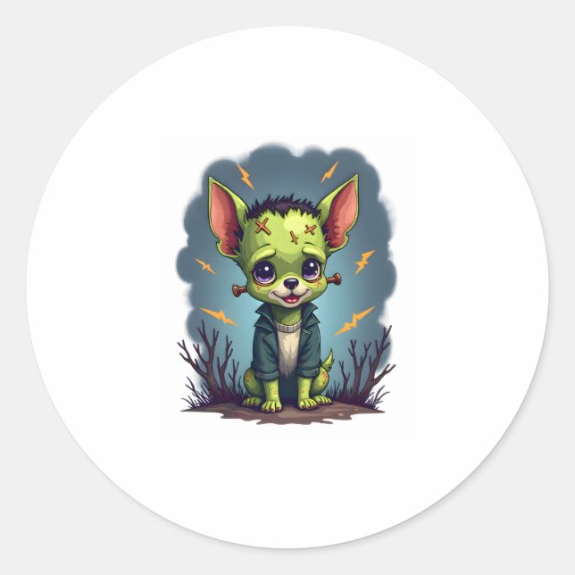 Frankenstein Chihuahua Shock Classic Round Sticker (Front)