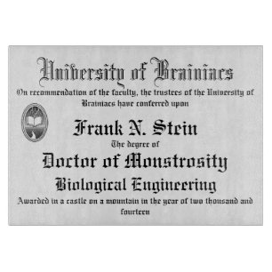 Frankenstein diploma cutting board