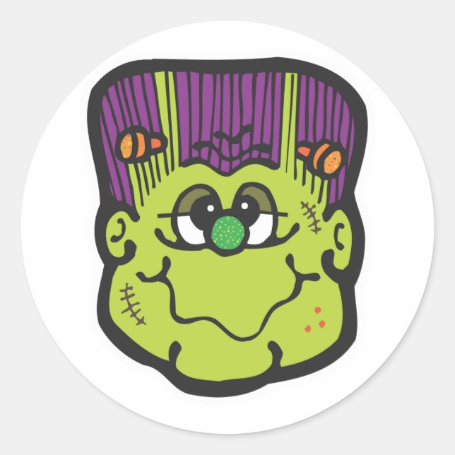 frankenstein face cartoon classic round sticker (Front)