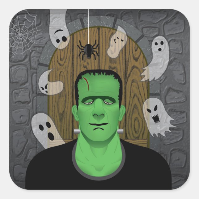 Frankenstein & Ghosts Square Sticker (Front)