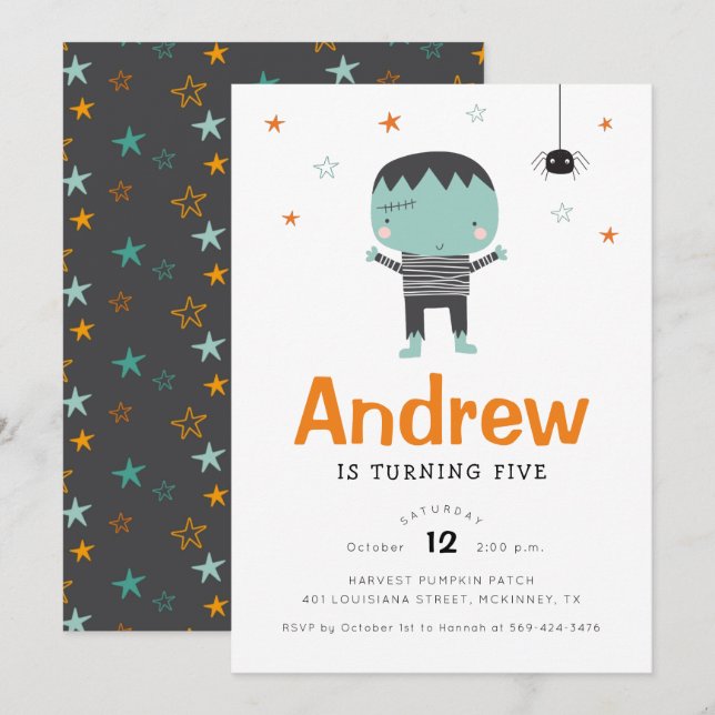 Frankenstein Halloween Birthday Invitation (Front/Back)