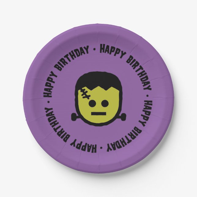 Frankenstein Halloween Birthday Paper plates (Front)
