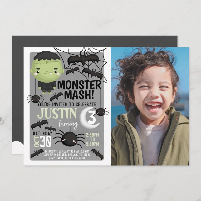 Frankenstein Halloween Birthday Party Invitation (Front/Back)