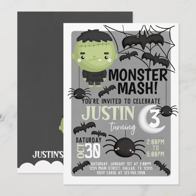 Frankenstein Halloween Birthday Party Invitation (Front/Back)