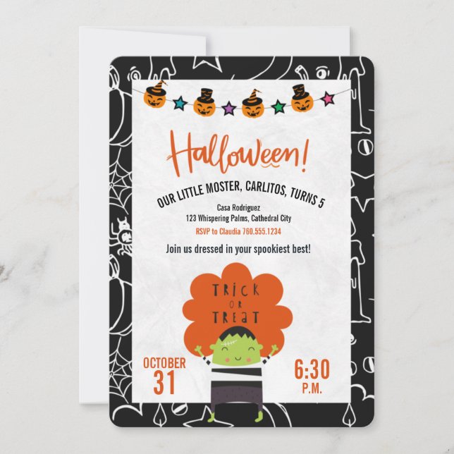 Frankenstein Halloween Birthday Party Invitation (Front)