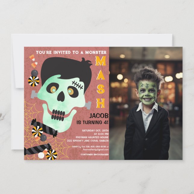 Frankenstein Halloween Birthday Photo Invitation (Front)