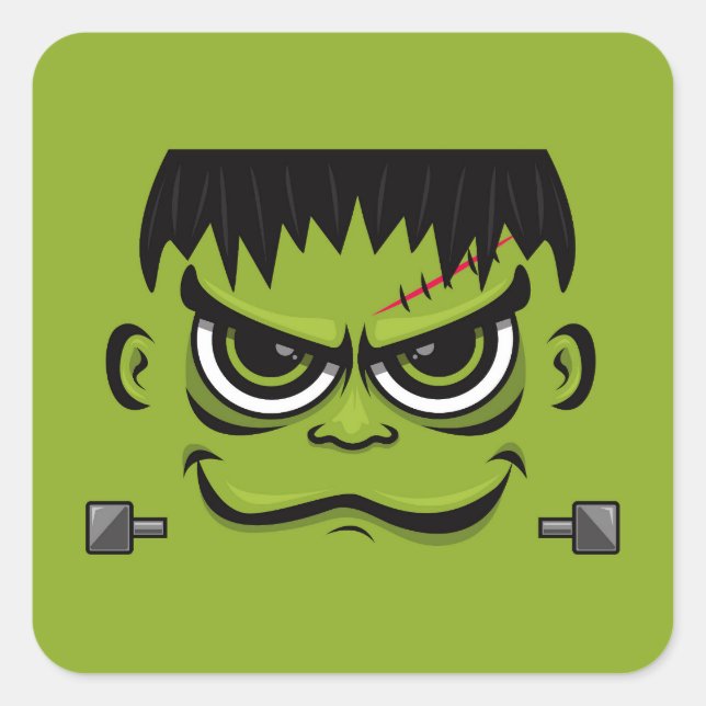 Frankenstein Halloween Face Square Sticker (Front)