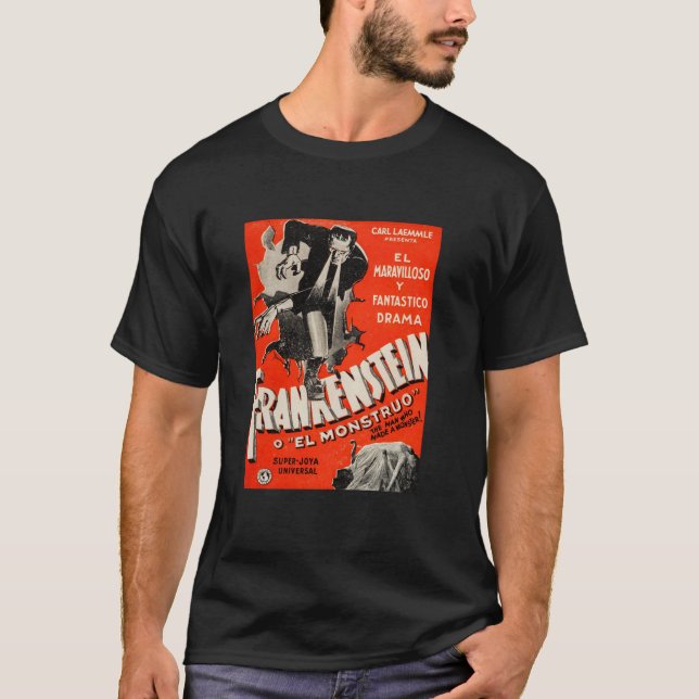 Frankenstein Halloween Monster Poster Spanish Horr T-Shirt (Front)