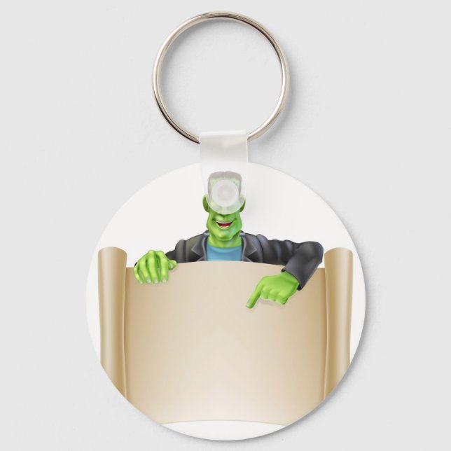 Frankenstein Halloween Sign Scroll Key Ring (Front)