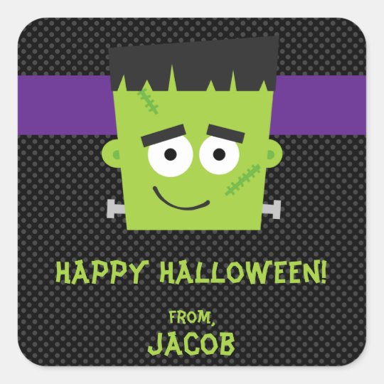 Frankenstein Halloween Sticker, Kids Halloween Square Sticker