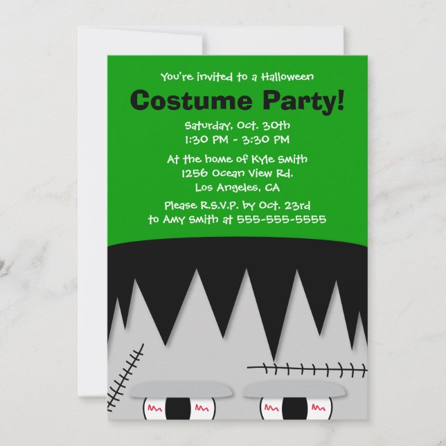 Frankenstein Kids Halloween Party Invitation (Front)