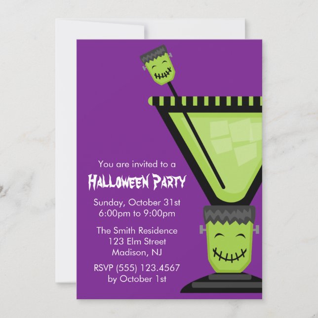 Frankenstein Martini Glass Halloween Invitation (Front)