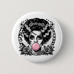 Frankenstein Monster And Bride Bubble Gum Funny Ha 6 Cm Round Badge