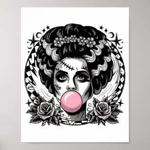 Frankenstein Monster And Bride Bubble Gum Funny Ha Poster