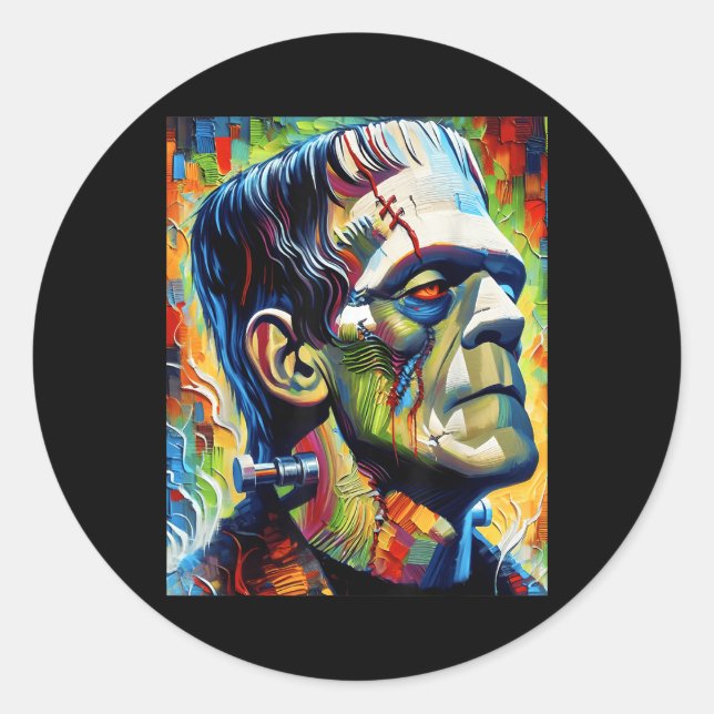 Frankenstein Monster And Bride Halloween Matching  Classic Round Sticker (Front)