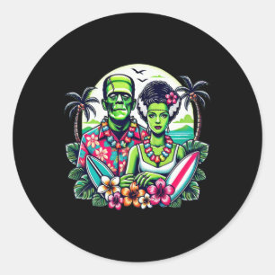 Frankenstein Monster And Bride Tropical Hawaiian B Classic Round Sticker