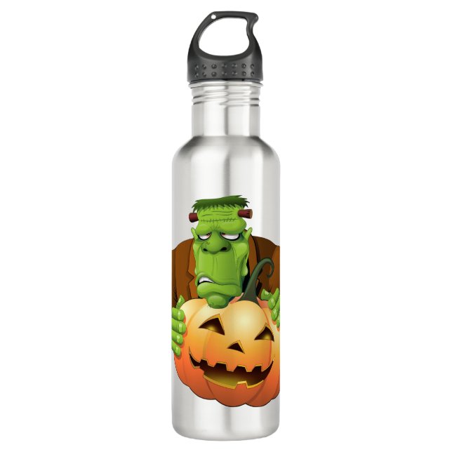 Frankenstein Monster Cartoon with Pumpkin 710 Ml Water Bottle (Front)