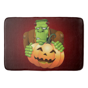 Frankenstein Monster Cartoon with Pumpkin Bath Mat