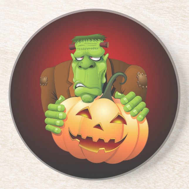 Frankenstein Monster Cartoon with Pumpkin Coaster (Front)