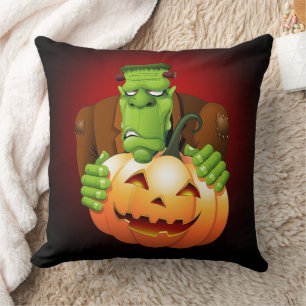Frankenstein Monster Cartoon with Pumpkin Cushion