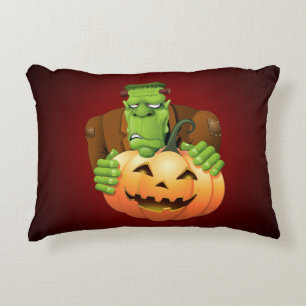 Frankenstein Monster Cartoon with Pumpkin Decorative Cushion