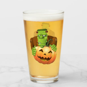 Frankenstein Monster Cartoon with Pumpkin Glass