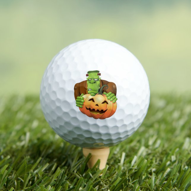 Frankenstein Monster Cartoon with Pumpkin Golf Balls (Insitu Tee)
