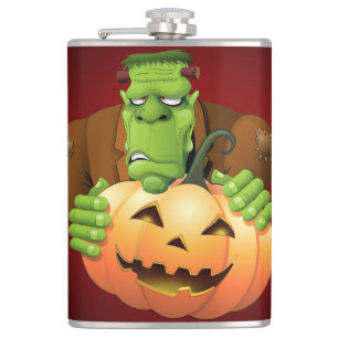 Frankenstein Monster Cartoon with Pumpkin Hip Flask