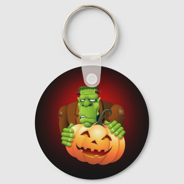 Frankenstein Monster Cartoon with Pumpkin Key Ring (Front)