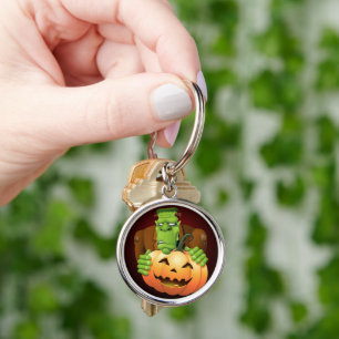 Frankenstein Monster Cartoon with Pumpkin Key Ring