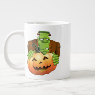 Frankenstein Monster Cartoon with Pumpkin Large Coffee Mug