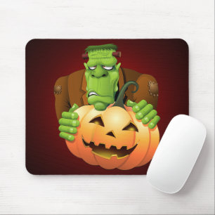 Frankenstein Monster Cartoon with Pumpkin Mouse Mat