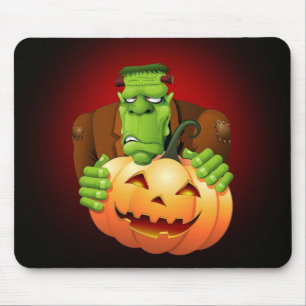 Frankenstein Monster Cartoon with Pumpkin Mouse Mat