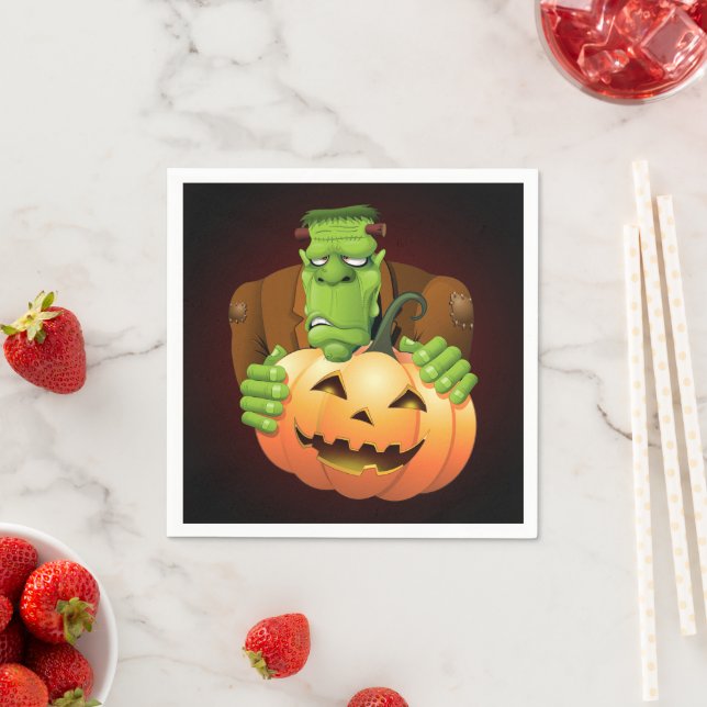 Frankenstein Monster Cartoon with Pumpkin Napkin (Insitu)