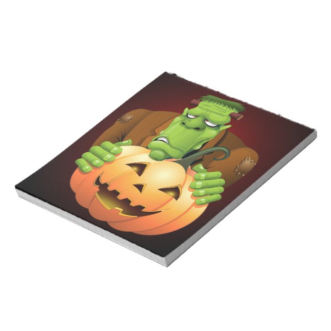 Frankenstein Monster Cartoon with Pumpkin Notepad (Rotated)