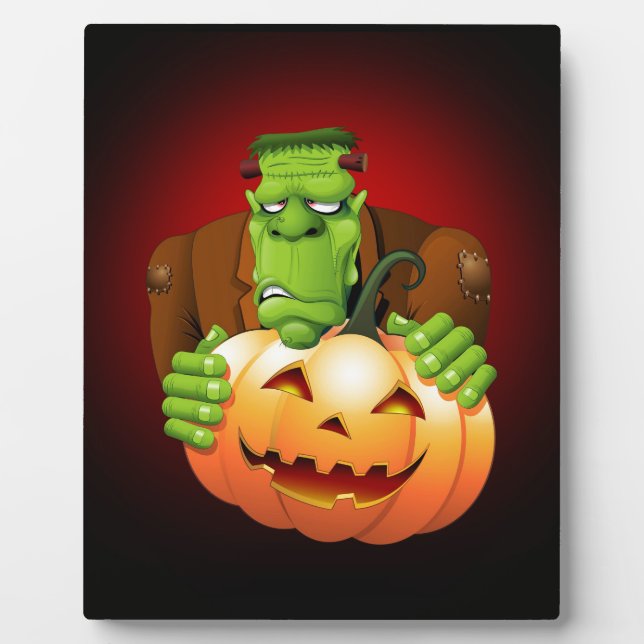 Frankenstein Monster Cartoon with Pumpkin Plaque (Front)